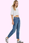 Kadın Denim Mom Jean Pantolon Yüksek Bel Dar Paça Günlük Kullanım Yaz Aylarının Vazgeçilmezi
