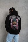 Erkek 3 İplik Pamuklu Kapüşonlu Baskılı Cepli Oversize Sweatshirt Hoodie - Siyah