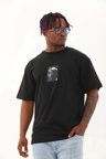 Erkek Kısa Kol Yazlık Tişört Bisiklet Yaka Baskılı Oversize T-Shirt - Siyah