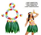 Yetişkin Hawaii Kostüm Seti - Yaprak Etek  ve Aksesuar Seti- 5 Parça