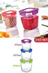 Flosoft Kilitli Derin Kare Un Bakliyat Erzak Saklama Kabı 3’lü Set (575ml,1075ml,1900ml)