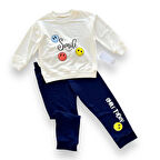6-9-12-18 Ay Emoje Baskılı Pamuk Penye Kumaş Erkek Bebek Takımı Lacivert