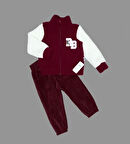 1-2-3 Yaş Kuzu Kumaş Fermuarlı Sweat Kadife Pantolonlu Uzun Kollu Kız Erkek Çocuk 2li Takım Bordo