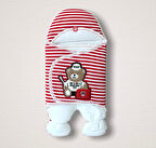 Yenidoğan Dr. Ayıcık Nakışlı Kız-erkek Bebek Ayaklı Kundak Bebek Battaniyesi Kırmızı