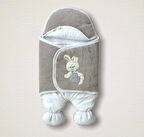 Yenidoğan Kadife Kumaş Ayıcık Nakışlı Şapkalı Kız Erkek Bebek Ayaklı Kundak Bebek Battaniyesi Kahverengi