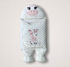 Yenidoğan Zürafa Nakışlı Şapkalı Kız Erkek Bebek Ayaklı Kundak Bebek Battaniyesi Pembe