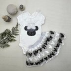 1-2-3 Yaş Payetli Mickey Nakışlı Kısa Kollu Brode Etekli 2li Kız Bebek Takımı Siyah