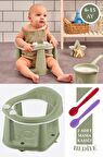 Flosoft Vakumlu Bebek Banyo & Mama Oturağı + Silicolife 2 Adet Silikon Mama Kaşığı Hediye Yeşil
