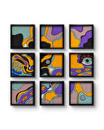 Modern Soyut 9`lu Tablo – El Boyaması – 22x22 Ev Dekorasyon Tablosu – MDF Üzeri Akrilik