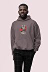 Flower Baskılı Gri Erkek Kapüşonlu 3 iplik Şardonlu Ribanalı Sweatshirt Hoodie