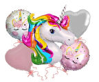 Takımlı Folyo Balon Unicorn ( Kalp ) 5'li Set
