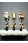 Kelebek Aksesuarlı Gold Metal Salata, Makarna, Pasta Servis , Sunum , Yemek , Maşası 3'lü Set