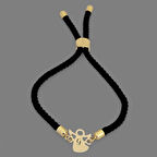 Özgün Mevlana Motifli Siyah Örgü Detaylı ve 14 Ayar Altın Plakalı G Harfli Bileklik