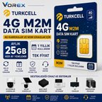 Turkcell 4G M2M Data SIM Kart 25GB Aylık | 1 Yıllık LTE Veri Hattı Kamera IoT Araç Takip