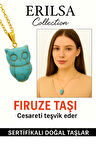 Sertifikalı Gold Baykuş Model Firuze Turkuaz Taşı Kolye Korur