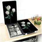 Ocak Koruyucu Kesme Tahtası 2 li Beyaz Güller 30*52 cm