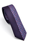 Mor ve Lacivert Pano Desenli Dokuma Kumaş Slim Fit Kravat // KPK012