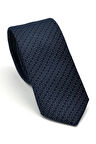 Beyaz Kırcıl Desenli Lacivert Dokuma Kumaş Mendilli Slim Fit Kravat // SDK-2504-2