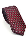 Beyaz Küçük Kare Desenli Bordo Dokuma Kumaş Mendilli Slim Fit Kravat // SDK-2511-3
