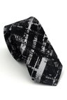 Beyaz Desenli Siyah Dokuma Kumaş Mendilli Slim Fit Kravat // SDK-2601-1