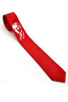 Atatürk Portre ve İmza Baskılı Slim Fit Saten Kırmızı Kravat - AK-08