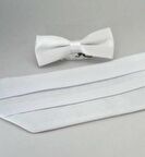 Beyaz Çocuk Boy Düz Renk Saten Kuşak Papyon Takım - CKP-02