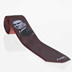Atatürk ve İmza Desenli Dokuma Bordo Kravat - AK-26