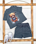 9-12-18-24 Ay Dansçı Ayıcık Baskılı Şortlu Kısa Kollu Tişört 2li Erkek Bebek Takımı