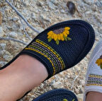 El Örgüsü Nakışlı Lacivert Kadın Espadril