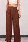 Kadın Kahverengi Pile Detaylı Palazzo Pantolon