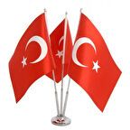 Krom Üçlü (3lü) Türkiye Masa Bayrağı
