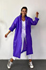 Kadın Mor Yağmurluk Kapüşonlu Çıtçıtlı Eva Yağmurluk