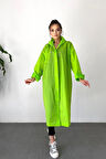 Kadın Fıstık Yeşili Yağmurluk Kapüşonlu Çıtçıtlı Eva Yağmurluk