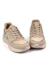Kadın Bej Fileli Günlük Rahat Sneaker Spor Ayakkabı