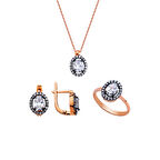 Harem Altın Oval Pırlanta Montür Gümüş Set  GMS151