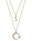 Çift Zincirli Harfli Ay Yıldız Gümüş Rose Kolye GMS1912