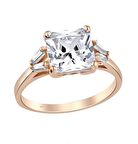 Trapez Zemin Prenses Kesim Tek Taş Gümüş Rose Yüzük GMS1979