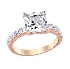 Harem Altın Zemin Taşlı Prenses Kesim Tek Taş Gümüş Rose Yüzük GMS1982