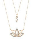 Harem Altın Harfli Lotus Çiçeği Rose Renk Gümüş Kolye GMS2055