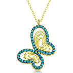 Gümüş Gold Turkuaz Taşlı Kelebek Kadın