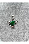 Sertifikalı Malahit Doğal Taş Kolye Kurbağa Detaylı