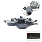 GRİ 7 PARÇA GRANİT TENCERE - TAVA SETİ 20-24CM DERİN - 27CM BASIK CAM KAPAK TENCERE - 26CM TAVA (533