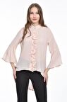 Fırfır Detaylı Pudra Kadın Gömlek