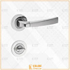 GONCA KOL YUVARLAK ROZETLİ NİKEL SATEN YALE KAPI KOLU