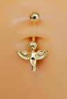 Çelik Melek Figürlü Göbek Piercing Gold
