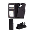 Samsung Galaxy S25 Ultra uyumlu, Hakiki Deri, El Yapımı, Cüzdanlı Kılıf, Mat Siyah