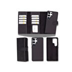 Samsung Galaxy S25 Ultra uyumlu, Hakiki Deri, El Yapımı, Cüzdanlı Kılıf, Mat Siyah