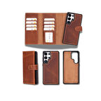 Samsung Galaxy S25 Ultra uyumlu, Hakiki Deri, El Yapımı, Cüzdanlı Kılıf, Karamel