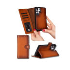 Samsung Galaxy S25 Ultra uyumlu, Hakiki Deri, El Yapımı, Cüzdanlı Kılıf, Gölgeli Taba