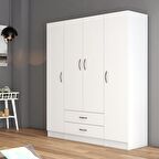 4 Kapılı İki Çekmeceli Geniş Gardrop Beyaz- GRD0601